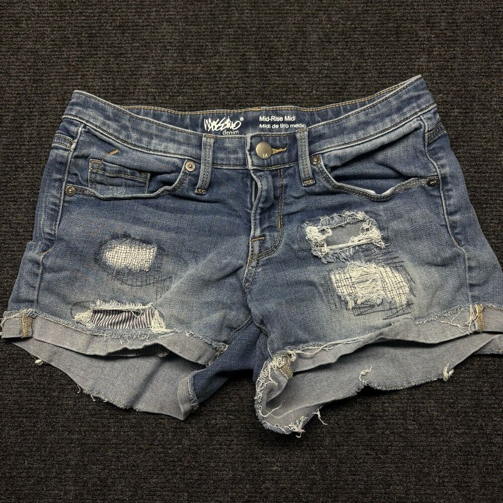 Mossimo Denim Women’s Distressed Jean Shorts Mid-Rise Midi Power Stretch 0/25